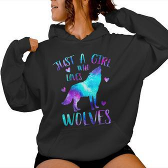Just A Girl Who Loves Wolves Galaxy Space Cute Wolf Lover Women Hoodie - Thegiftio UK