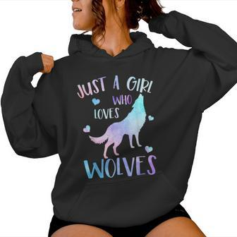 Just A Girl Who Loves Wolves Watercolor Cute Wolf Lover Women Hoodie - Thegiftio UK