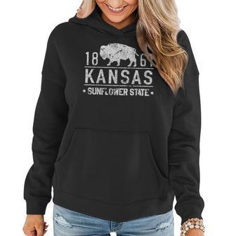 Kansas Buffalo Sunflower State 1861 Usa America State Pride Women Hoodie - Monsterry CA