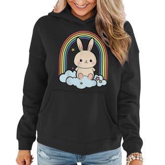 Kawaii Bunny Rabbit On A Rainbow Cloud Cute Animal Lover Women Hoodie - Monsterry DE