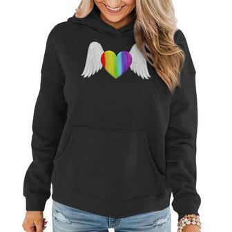 Lgbt Rainbow Heart With Angel Wings Lesbian Gay Pride Women Hoodie - Monsterry UK