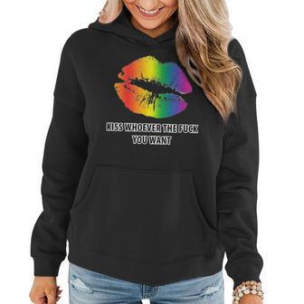 Lgbt Rainbow Kiss Whoever The Fuck You Want Women Hoodie - Monsterry DE