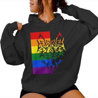 Lgbtq Rainbow Flag Tribal Wolf Pride Month Equal Women Hoodie - Monsterry AU