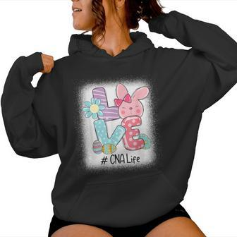 Love Bunny Cna Nurse Life Bleached Easter Day Cute Bunny Women Hoodie - Seseable