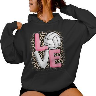 Love Volleyball Leopard Print Girls Volleyball Lover Women Hoodie - Seseable
