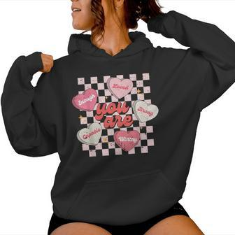 You Are Loved Worthy Enough Candy Heart Teacher Valentine Women Hoodie | Mazezy