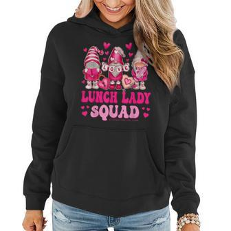 Lunch Lady Teacher Squad Valentines Day Gnomes Holding Heart Women Hoodie - Monsterry DE