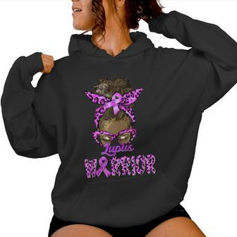 Lupus Warrior Afro Messy Bun Black Lupus Awareness Women Hoodie - Seseable