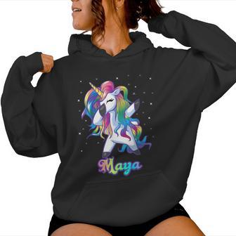 Maya Name Personalized Custom Rainbow Unicorn Dabbing Women Hoodie - Monsterry DE