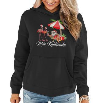 Mele Kalikimaka Santa Flamingo Tropical Christmas Hawaiian Women Hoodie | Mazezy