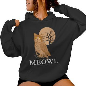 Meowl Cat Owl With Tree And Full Moon Women Hoodie - Monsterry AU