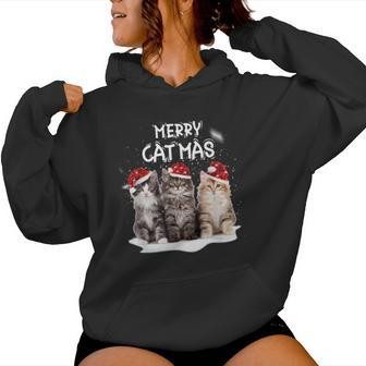 Merry Catmas Christmas Tree Santa Kitten Xmas Cute Cat Mom Women Hoodie - Seseable