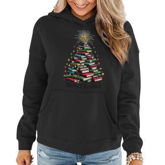 Merry Christmas Tree Love Reading Books Librarian Women Women Hoodie - Seseable