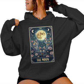 The Moon Tarot Card Three Cats Moon Flower Cute Cat Moon Women Hoodie - Monsterry UK