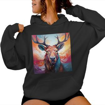 Moose Colorful Graphic Women Hoodie - Monsterry