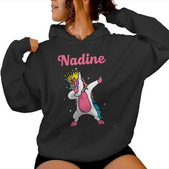 Nadine Name Personalized Birthday Dabbing Unicorn Queen Women Hoodie - Monsterry UK