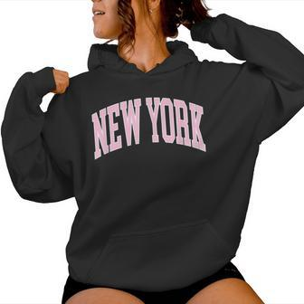 New York Souvenir Pink Retro Preppy Throwback Classic Womens Women Hoodie - Seseable