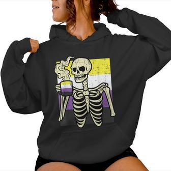 Nonbinary Skeleton Coffee Fun Enby Pride Flag Lgbt Men Women Hoodie - Monsterry
