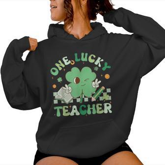 One Lucky Teacher Groovy Retro Teacher St Patrick's Day Women Hoodie - Monsterry