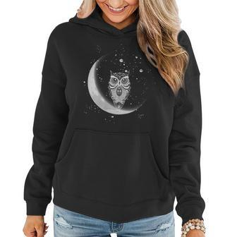 Owls Night Owls Owl At Night On Moon At Night Sky Women Hoodie - Monsterry