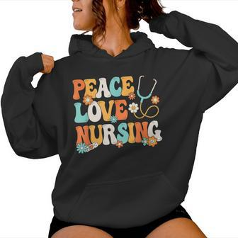 Peace Love Nursing Groovy Nurse Women Hoodie - Monsterry