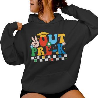 Peace Out Pre K Retro Groovy Last Day Of School Preschool Women Hoodie - Monsterry DE