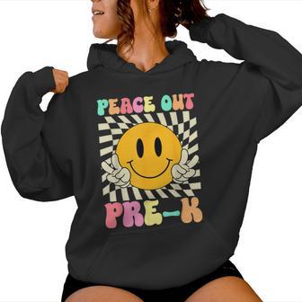 Peace Out Prek Retro Groovy Pre-K Graduation Class Of 2024 Women Hoodie - Thegiftio UK