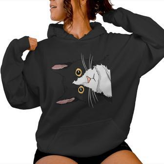 Peeking Tuxedo Cat Lady Cat Mom Cute Tuxedo Cat Women Hoodie - Thegiftio UK