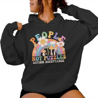 People Not Puzzles Groovy Autism Awareness Neurodiversity Women Hoodie - Seseable