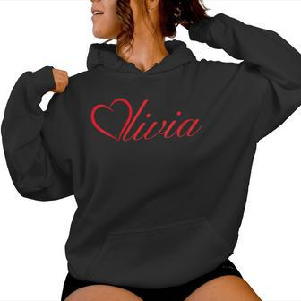 Personalized Name Olivia I Love Olivia Heart Women Hoodie - Thegiftio UK