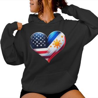 Philippines Flag Proud Filipino Wife Heart Philippines Usa Women Hoodie - Monsterry