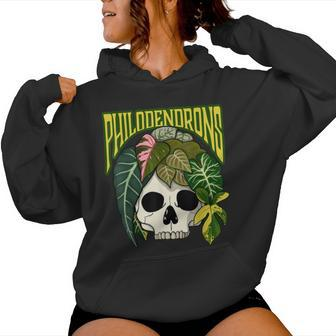 Philodendron House Plant Lover Skull Aroids Head Planter Women Hoodie | Mazezy