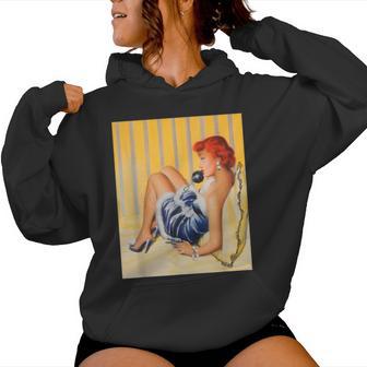 Pin Up Hot Girl Redhead Ginger In Heels-Vintage Pinup Girl Women Hoodie - Monsterry