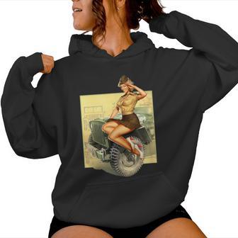 Pin-Up Girls Willys Mb Ww2 Poster Vintage Women Hoodie - Monsterry CA