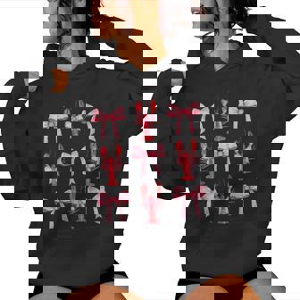 Pink Bow Cute Coquette Crawfish Clean Girls Aesthetic Black Women Hoodie - Seseable