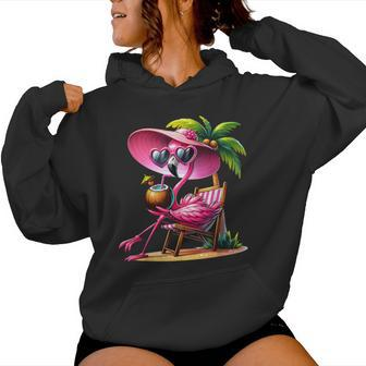Pink Flamingo Summer Vibes Beach Palm Tree Summer Vacation Women Hoodie - Monsterry CA