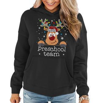 Preschool Team Plaid Reindeer Santa Hat Teacher Christmas Women Hoodie - Seseable