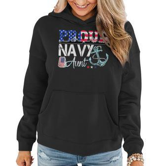 Proud Navy Aunt Patriotic Sailor Usa Flag Military Women Hoodie - Monsterry