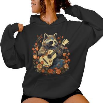 Raccoon Playing Guitar Cottagecore Floral Racoon Animal Women Hoodie - Monsterry UK