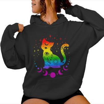 Rainbow Astrology Cat Lgbt Gay Pride Flag Women Hoodie - Thegiftio UK