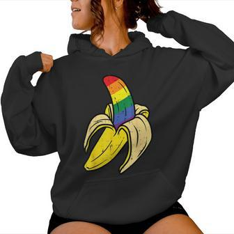Rainbow Flag Banana Gay Pride Ally Lgbtq Lgbt Pup Women Hoodie - Monsterry