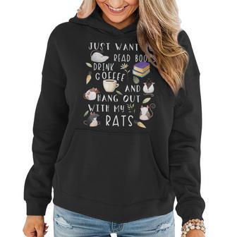 Rat Lover Cute Rat Graphic Book Bookish Coffee Rat Women Hoodie - Monsterry