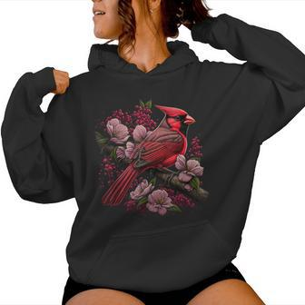 Red Cardinal Bird And Pink Flowering Dogwood Blossoms Women Hoodie - Thegiftio UK