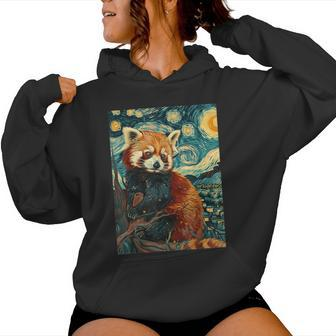 Red Panda Starry Night Van Gogh Style Graphic Women Hoodie - Thegiftio UK