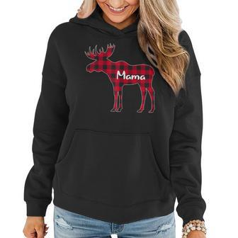 Red Plaid Mama Moose Xmas Matching Buffalo Family Pajama Women Hoodie - Monsterry