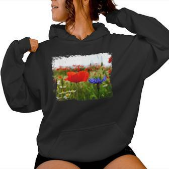 Red Poppy Flower Blooming Summer Field Meadow Fresh Air Women Hoodie - Monsterry CA