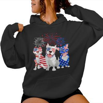 Red White Blue Pitbull Mom Dad American Us Flag 4Th Of July Women Hoodie - Monsterry CA