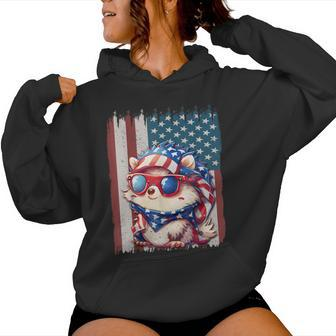 Retro American Flag Hedgehog Dad Mom 4Th Of July Women Hoodie - Monsterry AU
