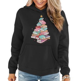 Retro All Booked For Christmas Tree Book Librarian Teacher Women Hoodie - Seseable