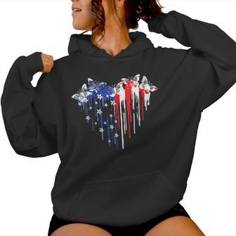 Retro Butterfly American Flag Heart 4Th Of July Women Hoodie - Monsterry AU